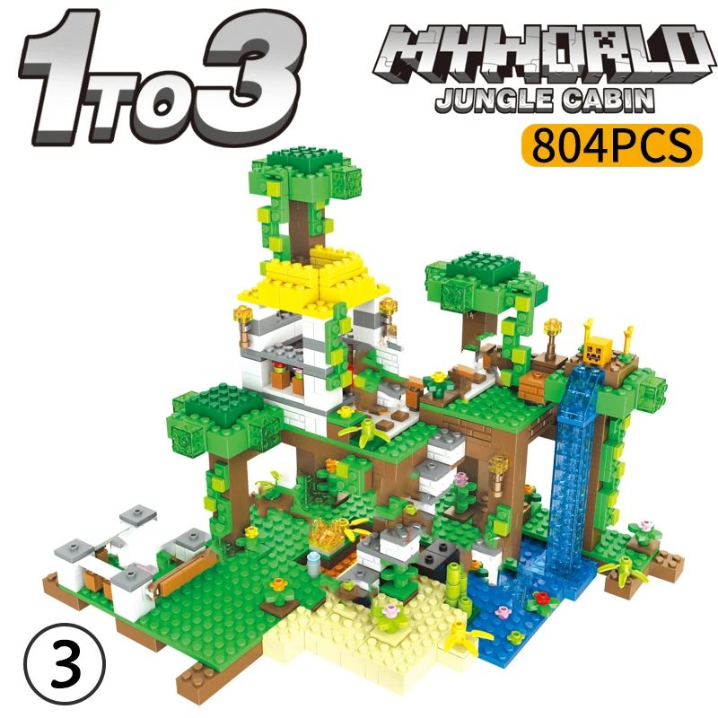 804 шт My World Jungle Base Cabin модель строительных блоков совместимая домашняя игрушка для