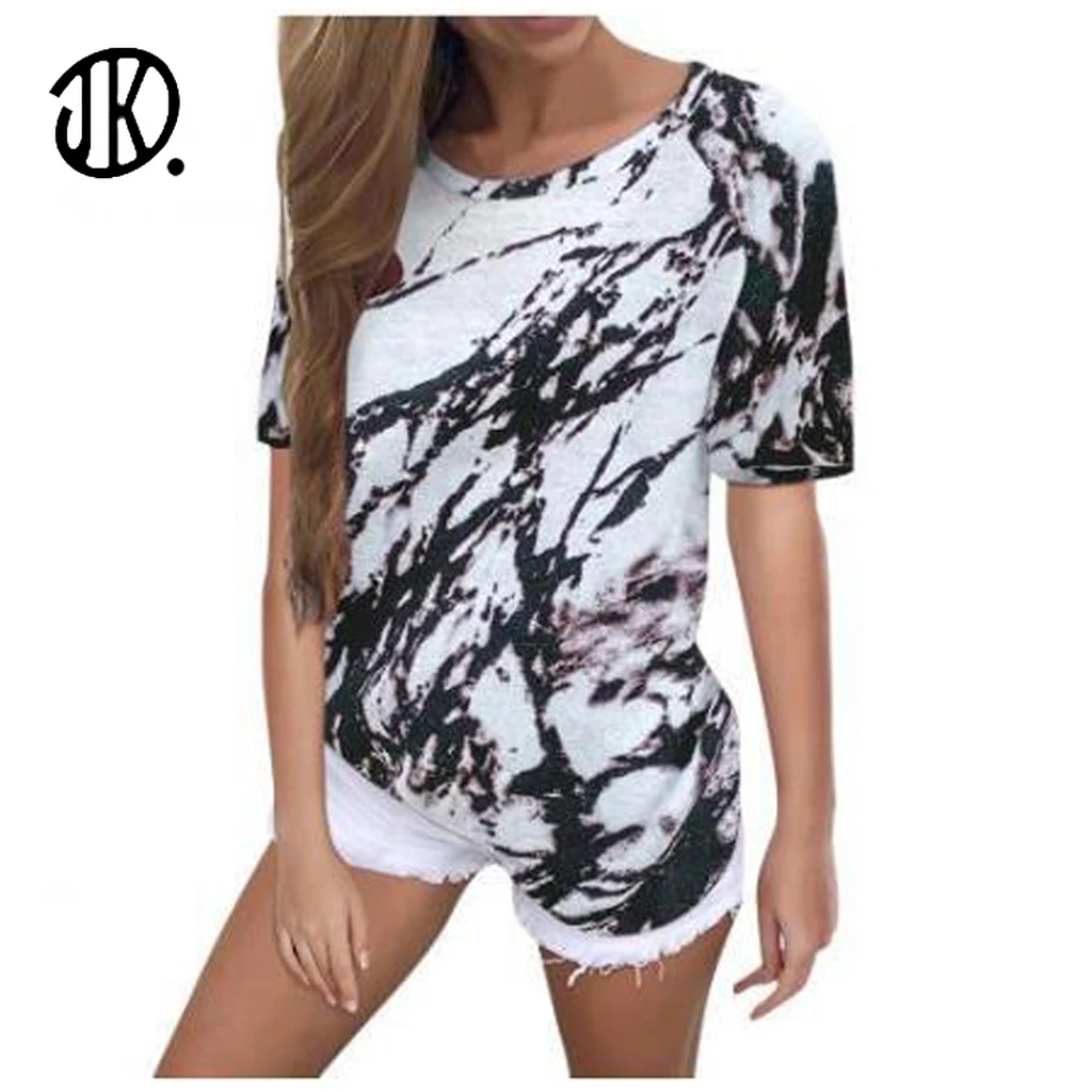 Шикарный галстук краситель печати Свободные футболки для девочек женские