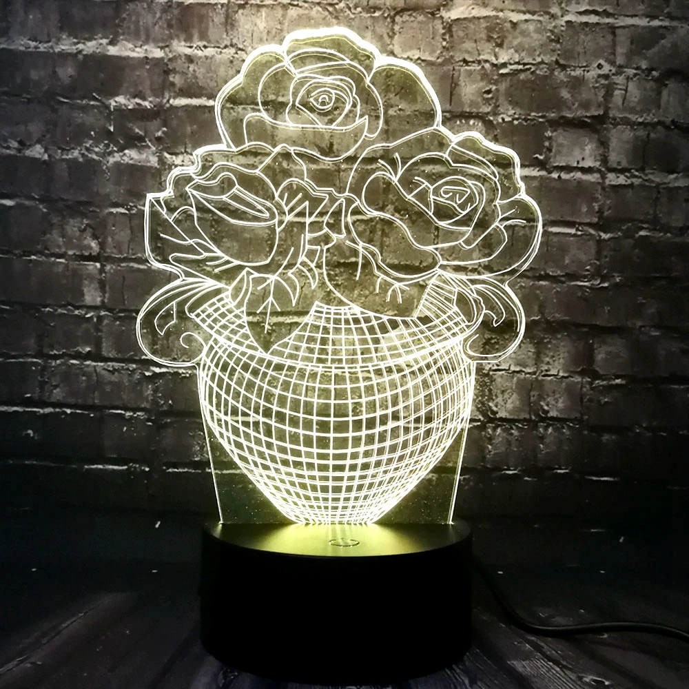 Горячая романтическая роза цветок 3D Led USB ночник лампа 7 цветов меняющий домашний