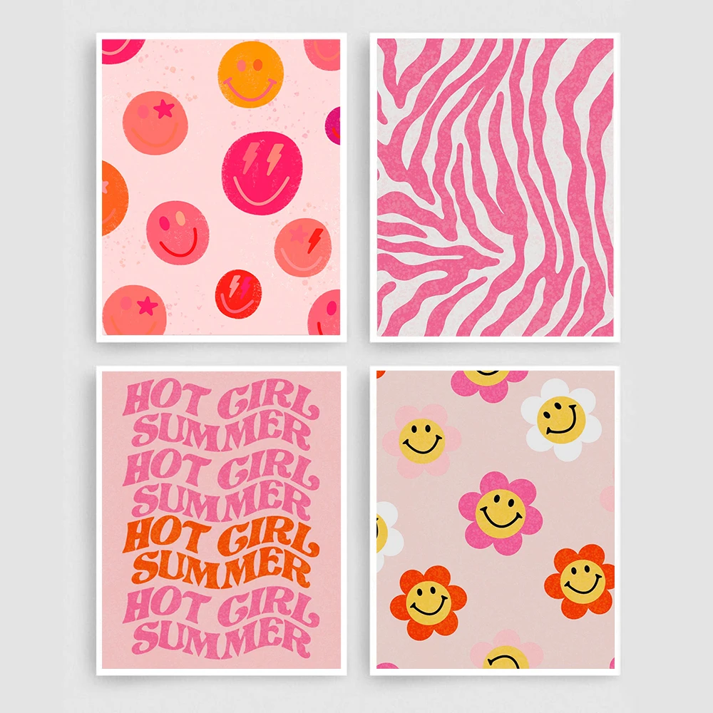 Феминистское искусство розовая и оранжевая девушка энергия улыбающееся лицо