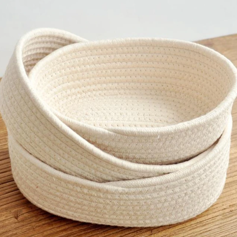 

3PCS Handmade Cotton Woven Basket Bedside Storage Basket Desktop Snacks Coffee Table Sundries Basket