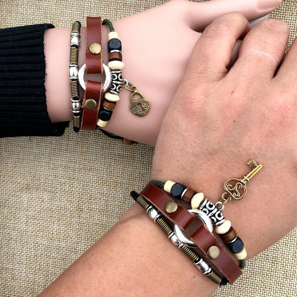 

Fashion Couple A Pair Of Korean Students Knitting Genuine Leather Men's And Women's Handmade Bracelet Jewelry Simple And Elegant