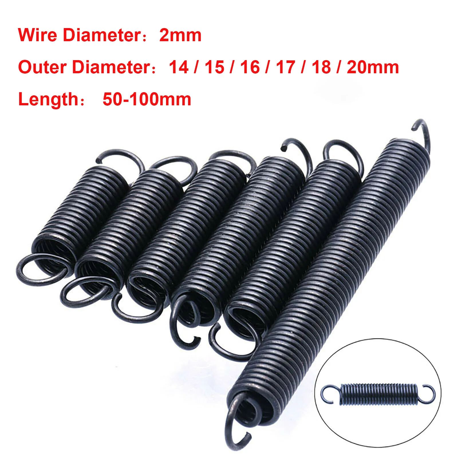 1Pcs Wire Dia 2mm Spring Steel Tension OD 14-20mm S Hook Cylindroid Helical Pullback Extension Length 50mm -100mm | Обустройство дома