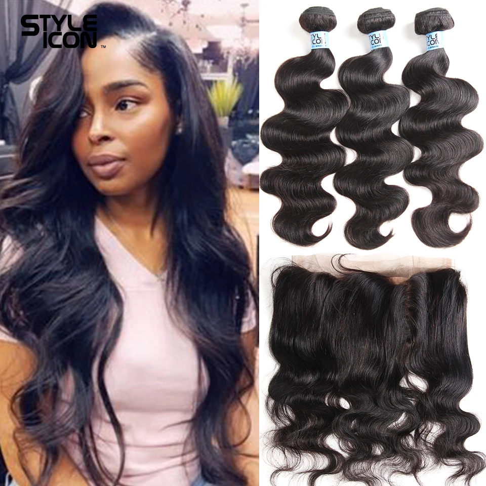 Body Wave with Frontal Human Hair 3/4 Bundles Body Wave Bundles with Frontal Closure Brazilian Lace Closure Frontal With Bundles
