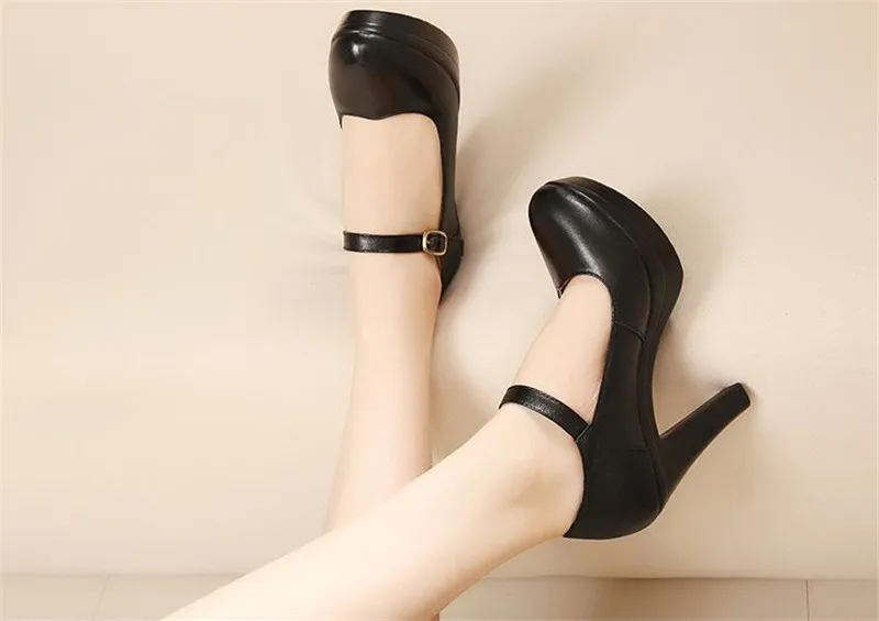 TIMETANGFashion/женские туфли-лодочки на платформе; коллекция года; ботильоны; обувь из натуральной кожи с пряжкой; женские офисные туфли на высоком каблуке; BlackE1258