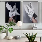 Черно-белое абстрактное перо, женская модная настенная живопись на холсте, художественный принт, постер, картина, Настенный декор для гостиной и дома