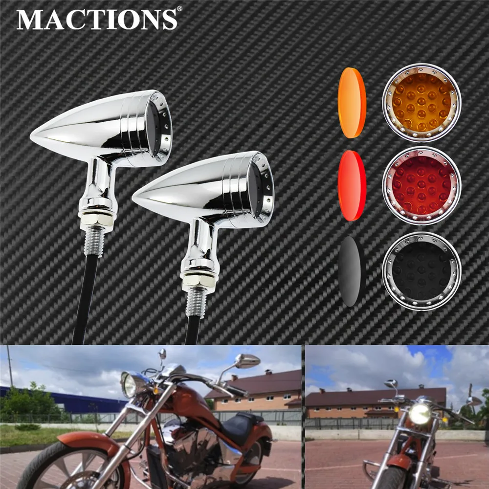 Intermitente LED Vintage para motocicleta, luz indicadora naranja de aluminio cromado, para Harley, Yamaha y Honda, 10mm