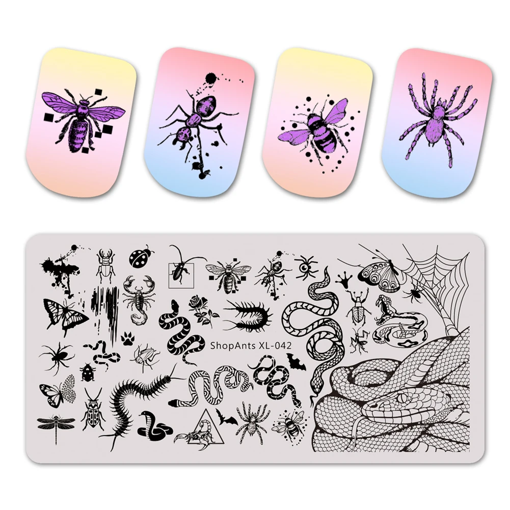

SHOPANTS 6*12cm Nail Stamping Plates Snakes And Insects Pattern Stainless Steel Nail Design For Printing Nail Art Image Plate