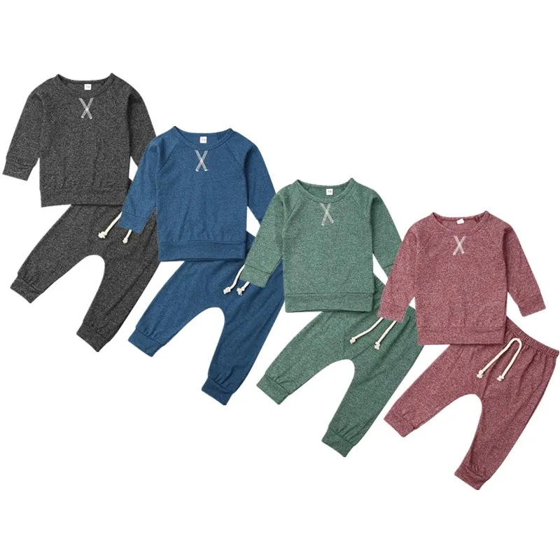 Новая Однотонная футболка для маленьких мальчиков и девочек + комплект брюки