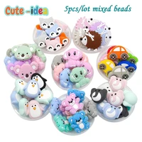 cute idea 5pcs silicone teether beads koala elephant animal chewable beads diy pacifier chains accessories bpa free baby goods