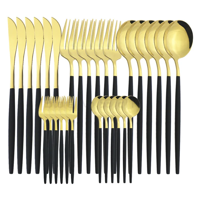 

Dinnerware Set White Gold Cutlery Set 304 Stainless Steel 6Set Golden Tableware Set Western Spoon Salad Fork Knife Flatware Set