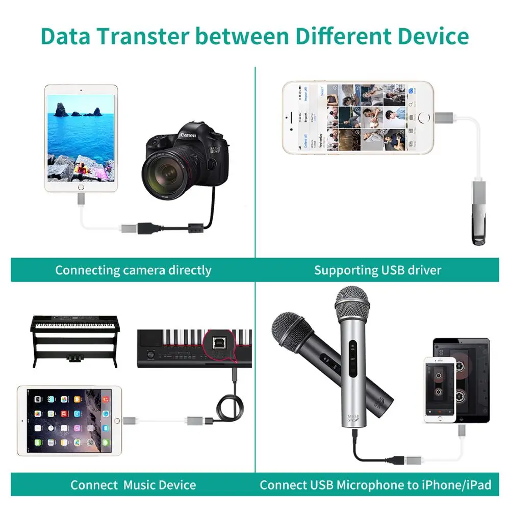 8Pin к USB адаптер мужчин и женщин OTG кабель для iPhone iPad iPod iOS 9 до 13 с микрофон-Клавиатура Аудио интерфейс устройства