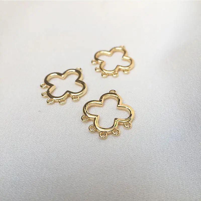 Медные Подвески для сережек в форме листа на удачу с кольцами истинное золото 14