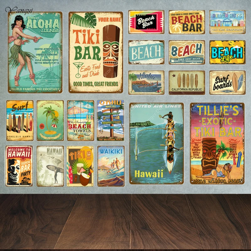 Aloha пляжные оловянные знаки Винтажная летняя металлическая настенная доска