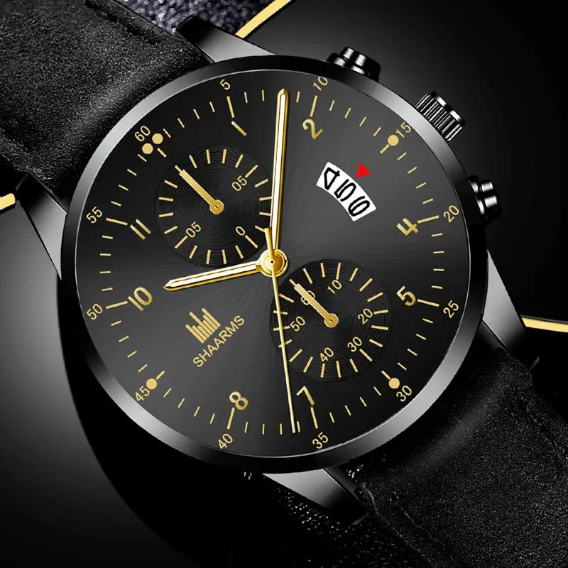 Новые модные мужские наручные часы с кожаным ремешком из сплава Мужские