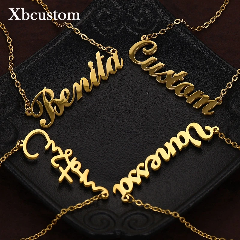 Ожерелье с именем на заказ из нержавеющей стали персонализированное Золотое
