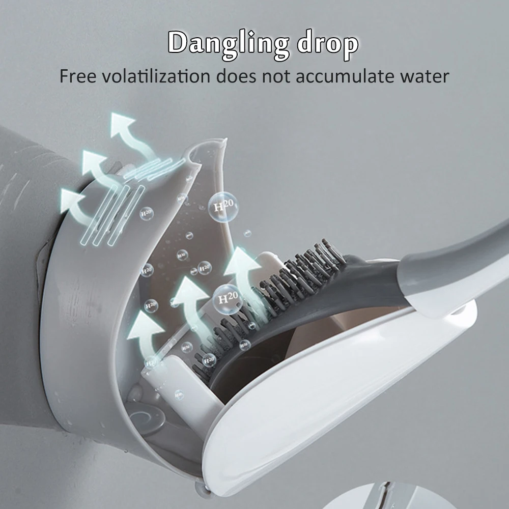 

TPR Silicone Brush Head Toilet Brush No Dead Corner Wash Toilet Household Wall-Mounted Creative Bathroom Cleaning Tool