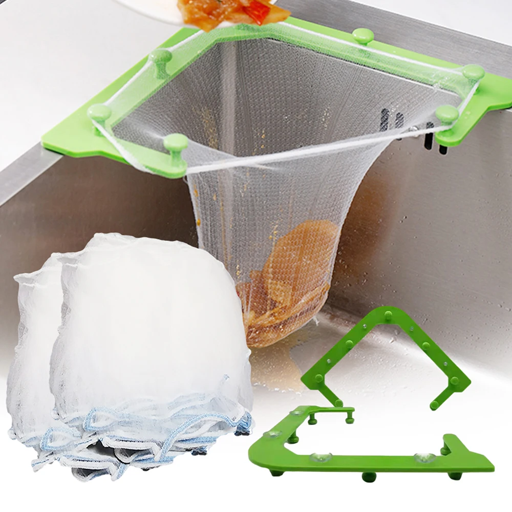 

Kitchen Triangle Sink Filter Drainer Rack Strainer Hanging Net Trash Sink Mesh Kitchen Anti-blocking Funnel With 50 Storage Bags