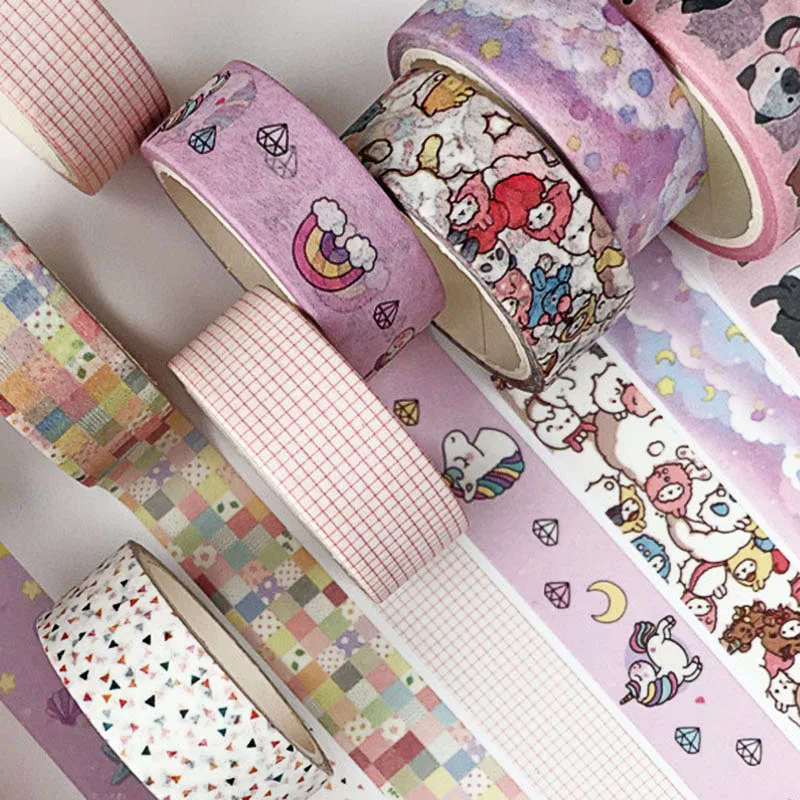 6 шт./партия декоративная клейкая лента в клетку с изображением листьев единорога