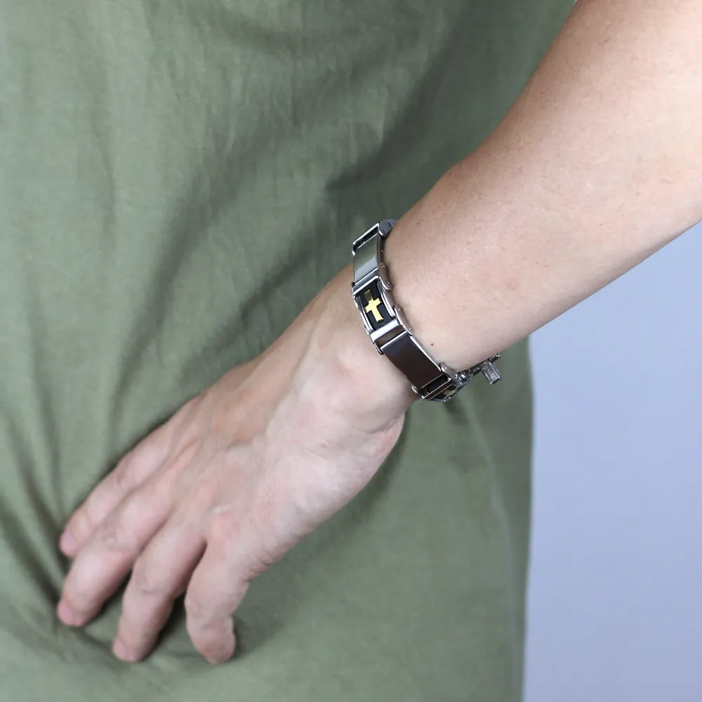 Мужские браслеты Hapiship модные силиконовые из нержавеющей стали с золотым крестом