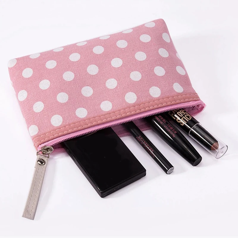 Polka Dot Canvas Makeup Bags Portable Travel Cosmetic Storage Bag Ladies Sunscreen Facial Mask Organizer Zipper Coin Purse New |