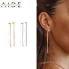 AIDE геометрические длинные цирконами Серьги в виде капель для Для женщин Изысканная INS циркон серьги 925 пробы серебро Длинные Висячие серьги ювелирные изделия