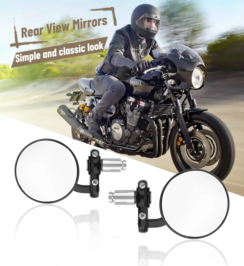 

22mm Universal Motorcycle Mirror Aluminum Black Handle Bar End Rearview Side Mirrors Motor Accessories For Honda Yamaha Suzuki