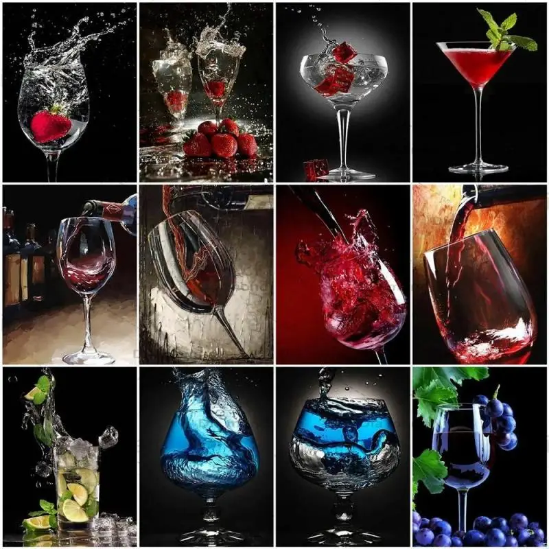 

5D DIY Diamond Painting Cross Stitch Wine Glass Full Square Round Diamond Embroidery Drink Wine Picture Mosaic Bar Pub Cafe Deco