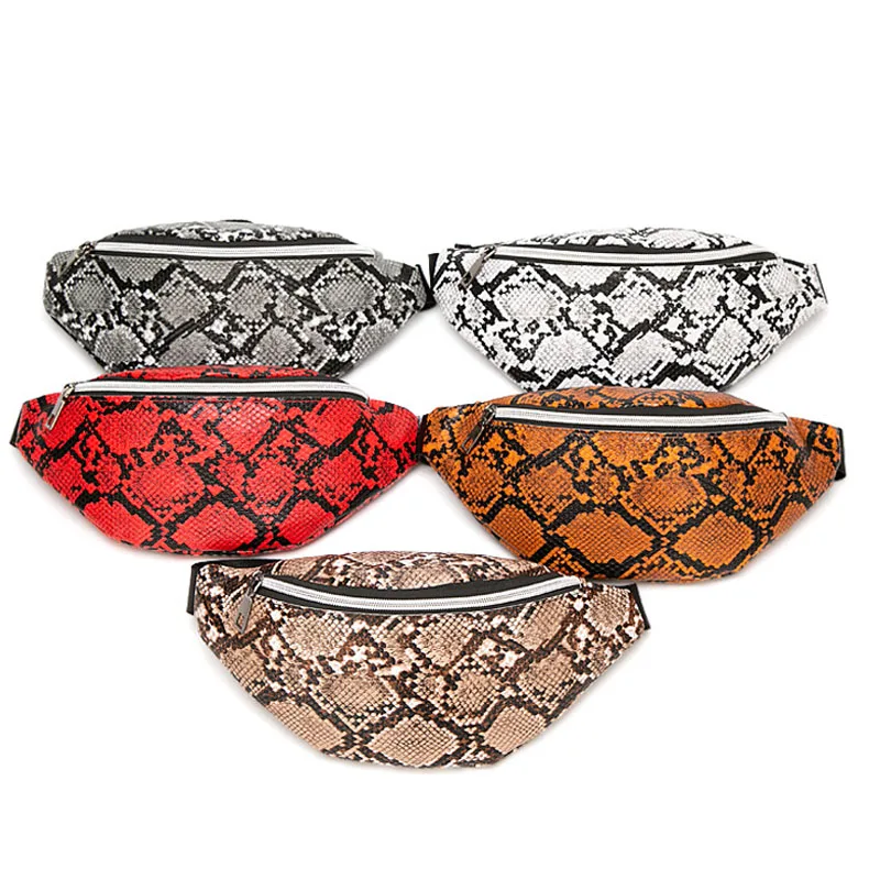 

2020 New Snake Pattern Ladies Waterproof Waist Bag PU Leather Messenger Bag Running Sports Chest Bag Travel Organizer