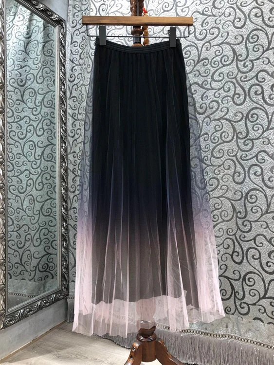 

2020 fall/winter new fashion women's hem gradient color net yarn all-match mid-length skirt 1216