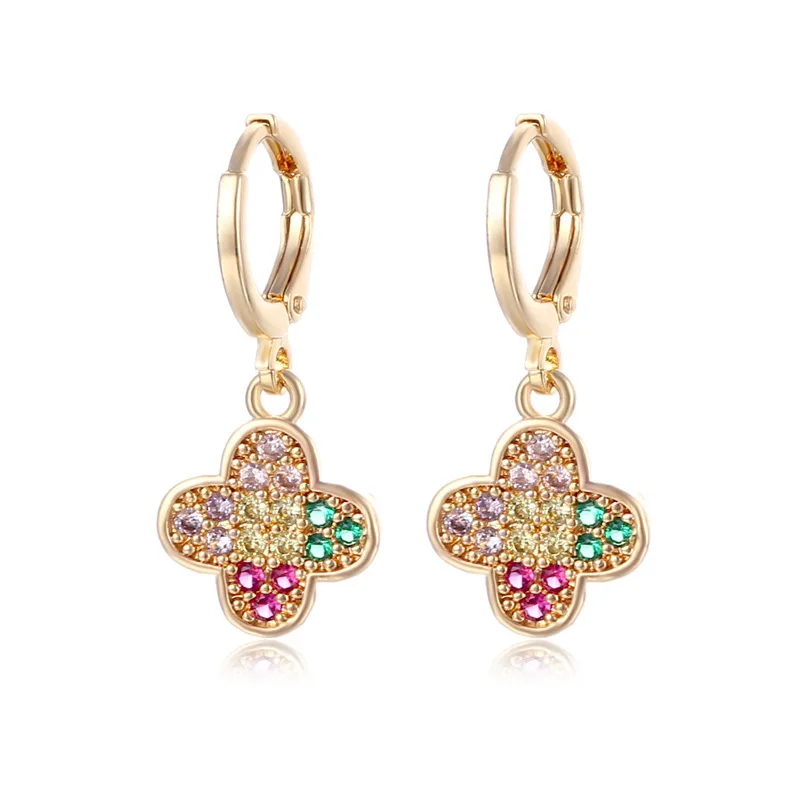 

Colored AAA Zircon Clover Earrings for Women 585 Rose Gold Zircon Clover Pendant Dangle Earings Vintage Fashion Jewelry 2021