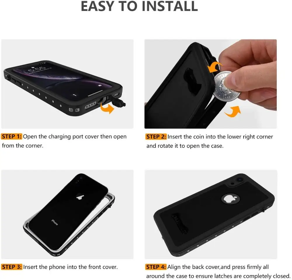 

IP68 Waterproof case For iPhone Xr life water Shock Dirt Snow Proof Built-in Screen Protector for iPhone xr Phone Case Clear