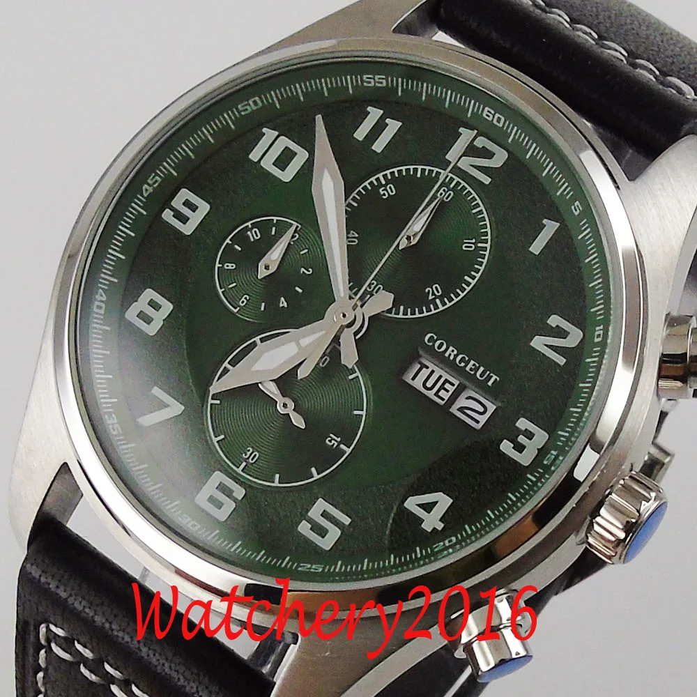 Мужские кварцевые часы с хронографом и кожаным ремешком 42 мм | Наручные