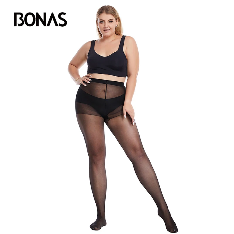 

BONAS 20D Tights Plus Size tights stocking Elasticity Spandex Resistant Women's Stockings Collant Femme black tights Sexy Top 3X