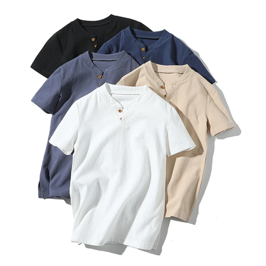 Футболка мужская в китайском стиле из хлопка и льна с коротким рукавом|Топы| |