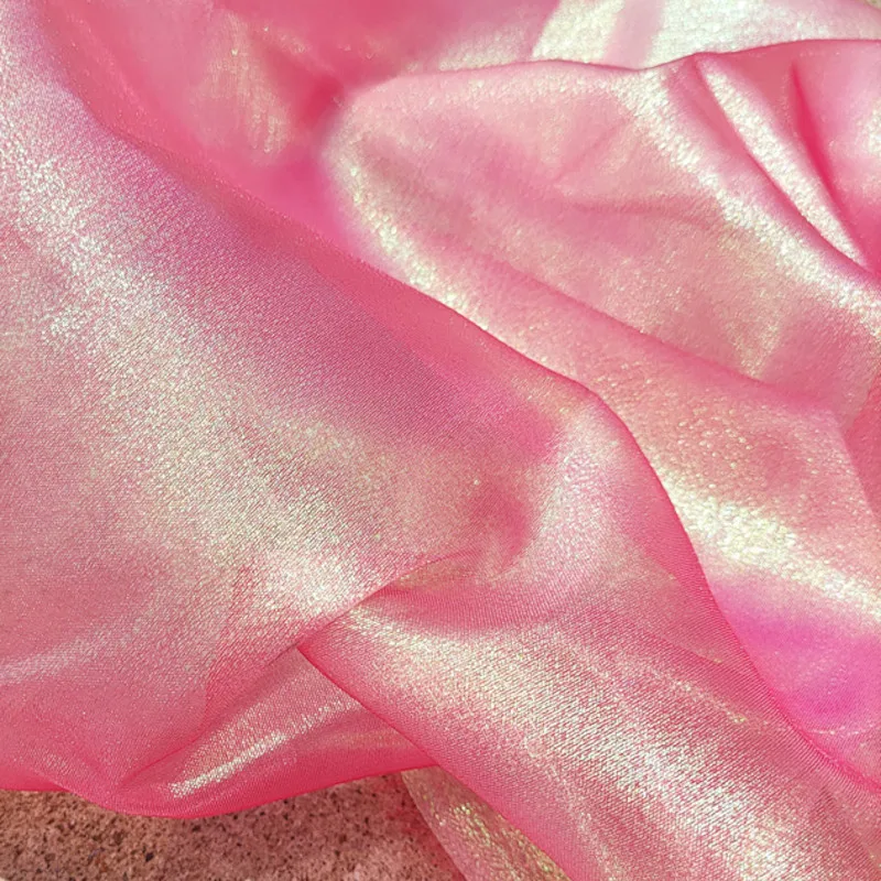 3/5/10m Glitter Shiny Iridescent Organza Fabric Colorful Yarn Cloth Material for Sewing Dress Wedding Decor White Pink Blue - купить по