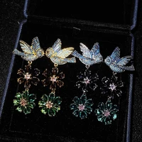 2022 luxury vintage flower earrings high carbon diamond petals micro inlaid full diamond bird earrings women earrings gothic
