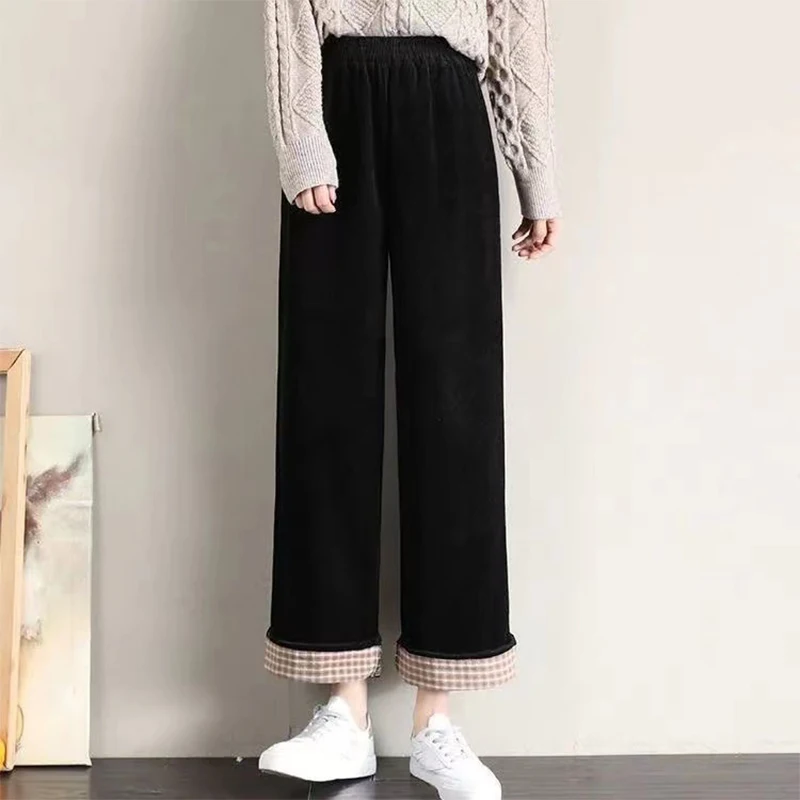 

Corduroy Pants Women Casual Loose Wide Leg Trousers Add Wool In Winter Straight Trousers