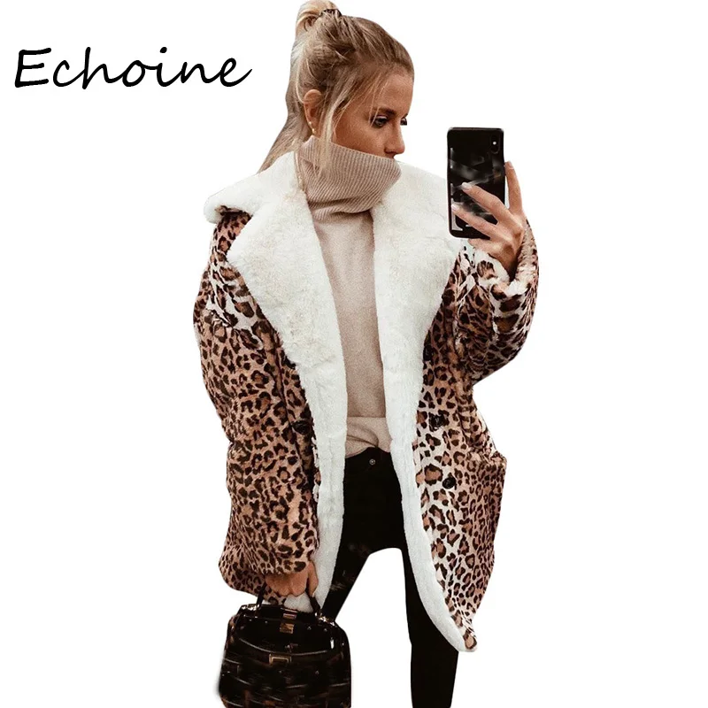 Fashion Leopard Print Womne Long Coat Velvet Turn Down Collar With Pocket Keep Warm Jackets Women 2020 |