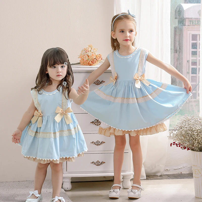 

Spanish Children's Lolita Dresses 2021 Summer Kids Princess Clothing Girl Birthday Party Dress Bow Lace Baby Boutique One Piece