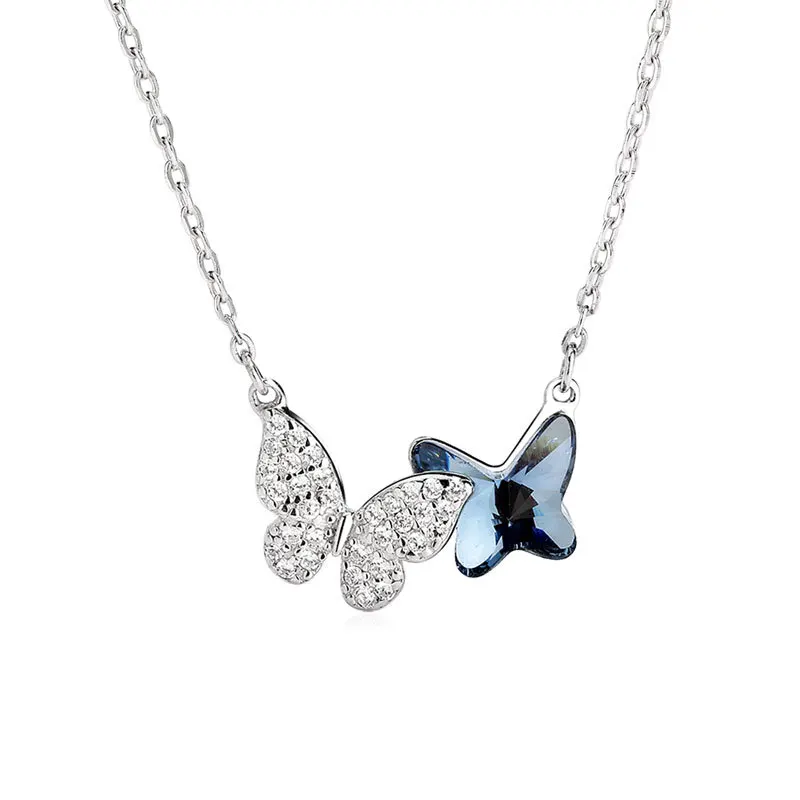 Blue Stone Butterfly Necklace CZ Pendant Choker Chain Unique Charms Best Friends Gift Minimalist Jewelry | Украшения и аксессуары