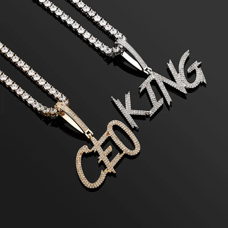 

Customized Personality Letters Name Logo Pendants Necklaces for Men Hip Hop CZ Stone Bling Iced Out Rapper Jewelry Drop Shipping