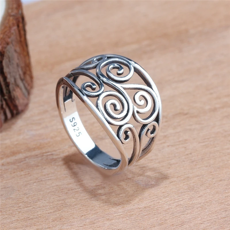 

Retro fashion ladies sterling silver hollow ring fern pattern casual party simple silver-plated ring jewelry