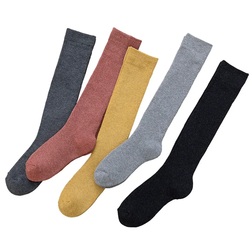 

Kawaii Winter Warm Stockings Women Ins Harajuku Pure Color Knee High Socks Plus Velvet Thick Stovepipe Socks New Year Socks 2021