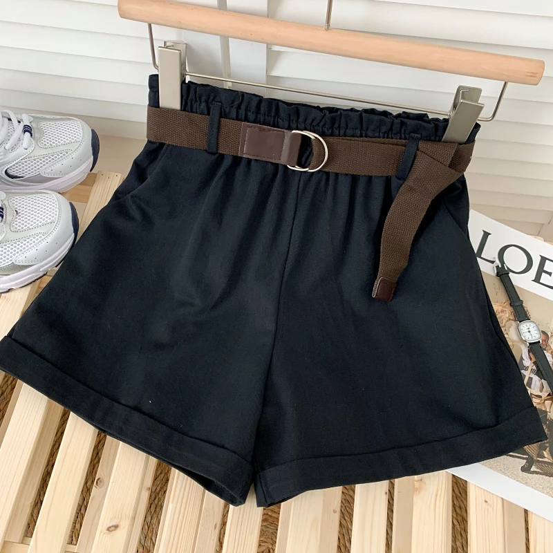 

2021 Summer New Loose and Versatile Solid Color Elastic Waist Casual Wide-leg Pants with Belt Women