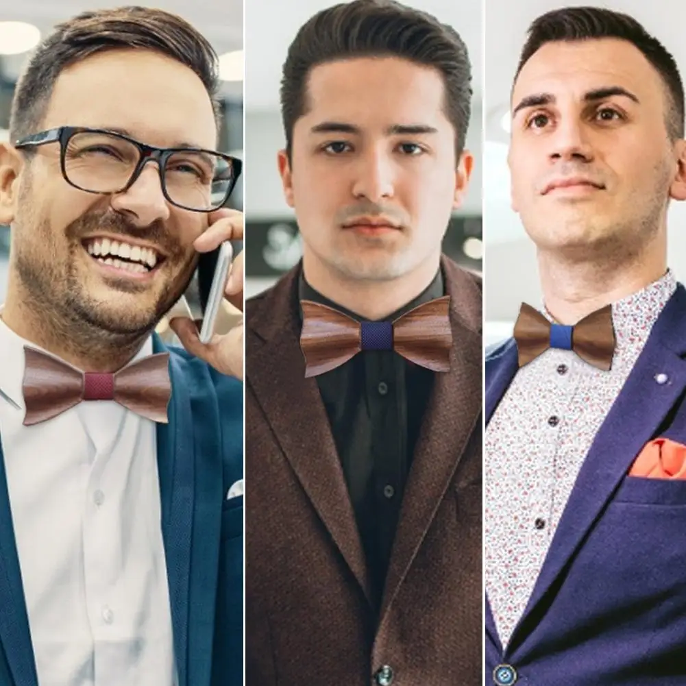 Мужской галстук-бабочка новейший ореховый 3D тисненый деревянный бант Мужские