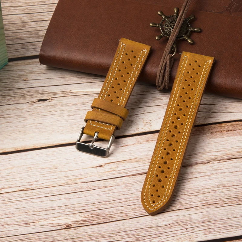 Ремешок кожаный для наручных часов черный мужской браслет Huawei watch GT GT2 Samsung Galaxy 22