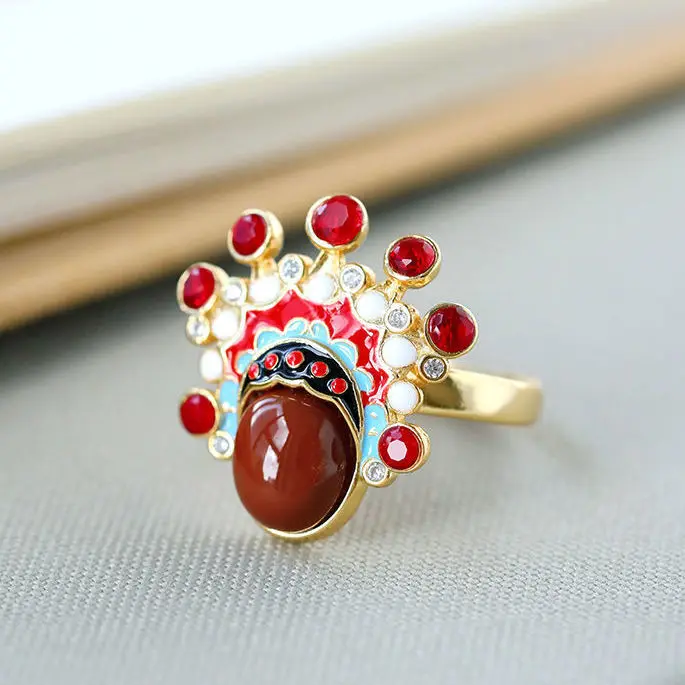 Кольцо позолоченное из серебра 925 пробы с красным агатом | Украшения и аксессуары