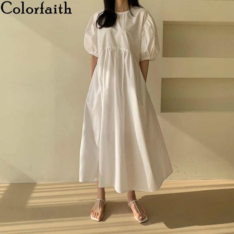 Colorfaith новые женские летние платья 2020 года однотонные с высокой талией карманами