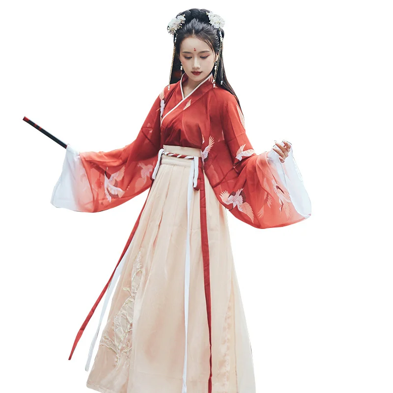 

2021 Chinese style hanfu traditional folk dance Fairy vintage dress vintage dress girl dress embroidered princess suit